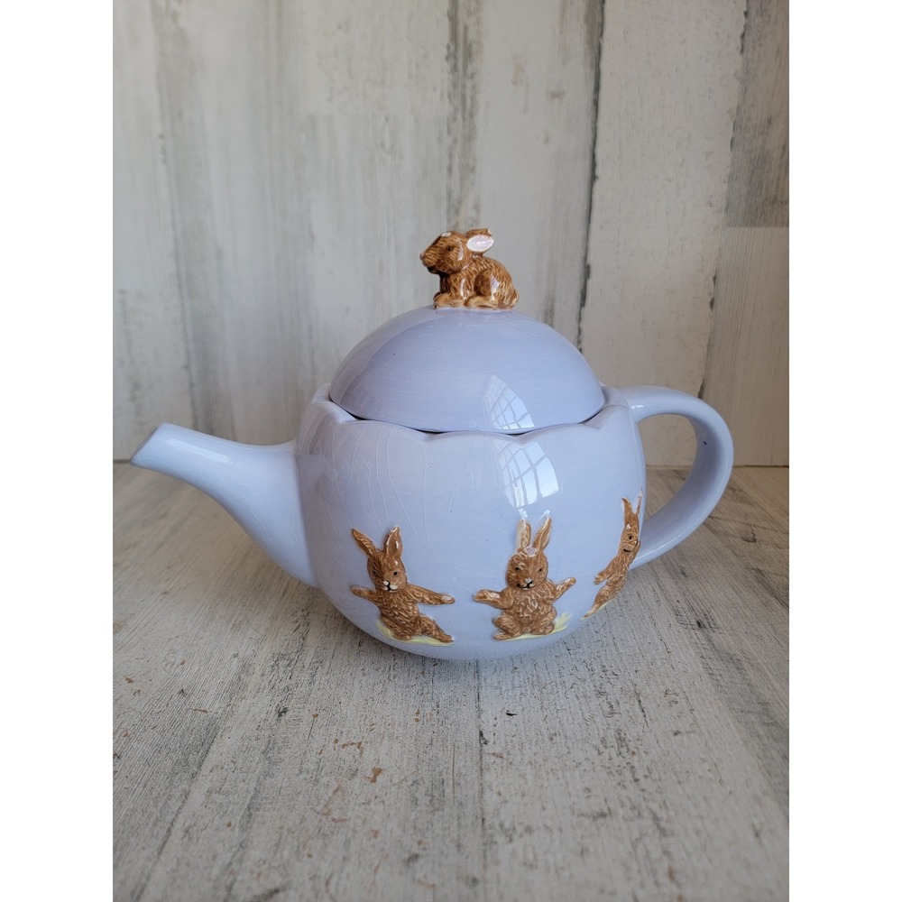 Global design Kate Williams easter teapot rabbit bunny purple vintage